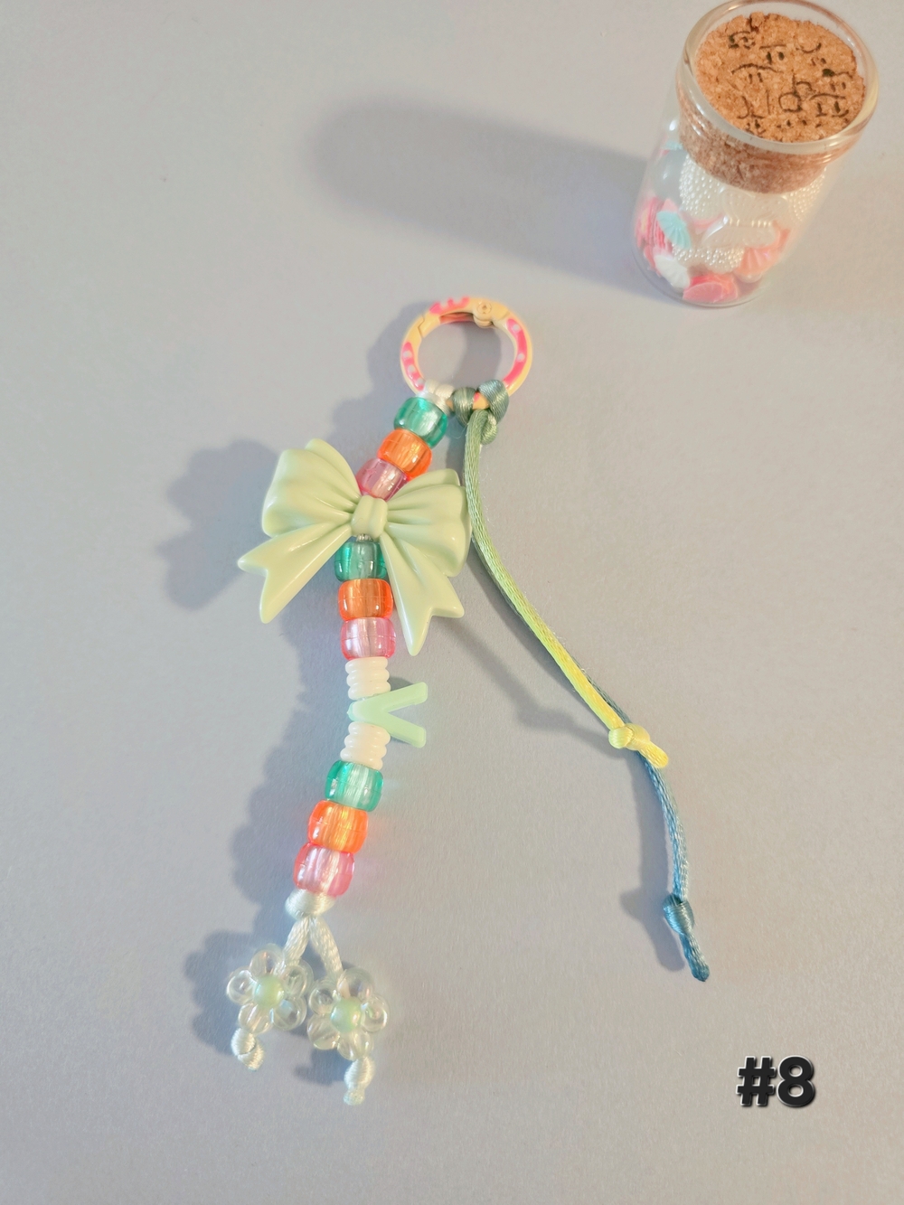 Pastel Bow Beaded Keychain Charm for Kids - Green